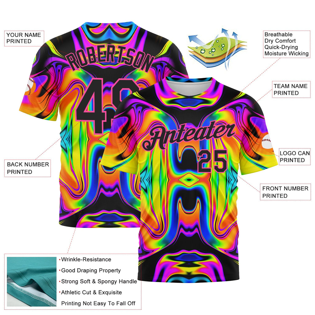 Custom 3D Pattern Design Abstract Iridescent Psychedelic Swirl Fluid Art Performance T-Shirt