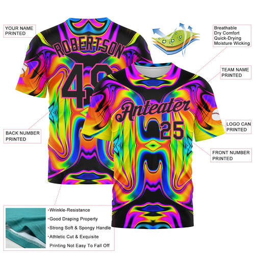 Custom 3D Pattern Design Abstract Iridescent Psychedelic Swirl Fluid Art Performance T-Shirt