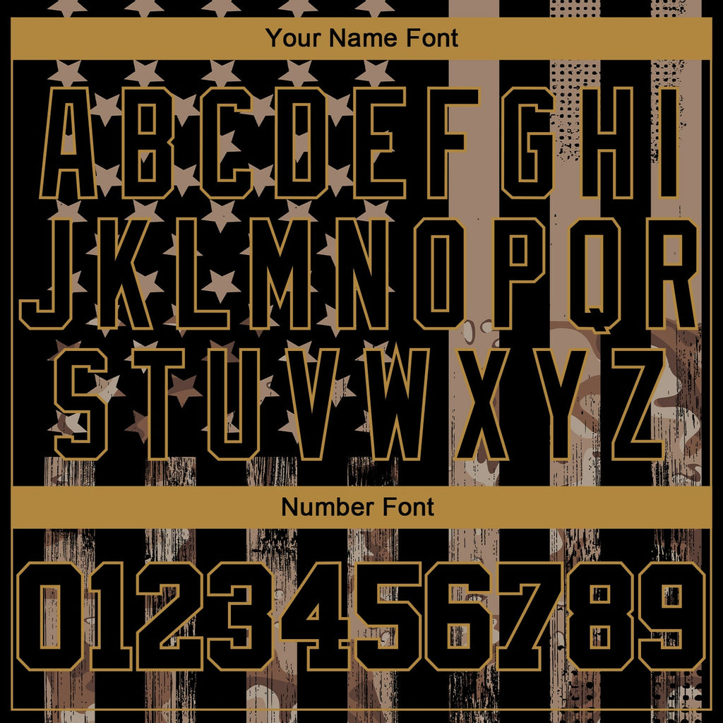 Custom Camo Black-Old Gold 3D Salute To Service American Flag Authentic Baseball Jersey