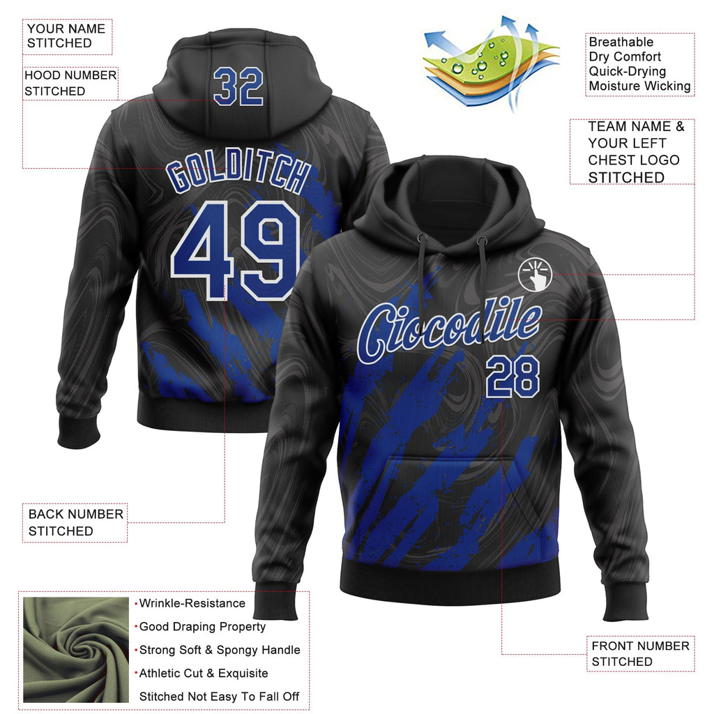 Custom Stitched Black Royal-White Splash Sports Pullover Sweatshirt Hoodie