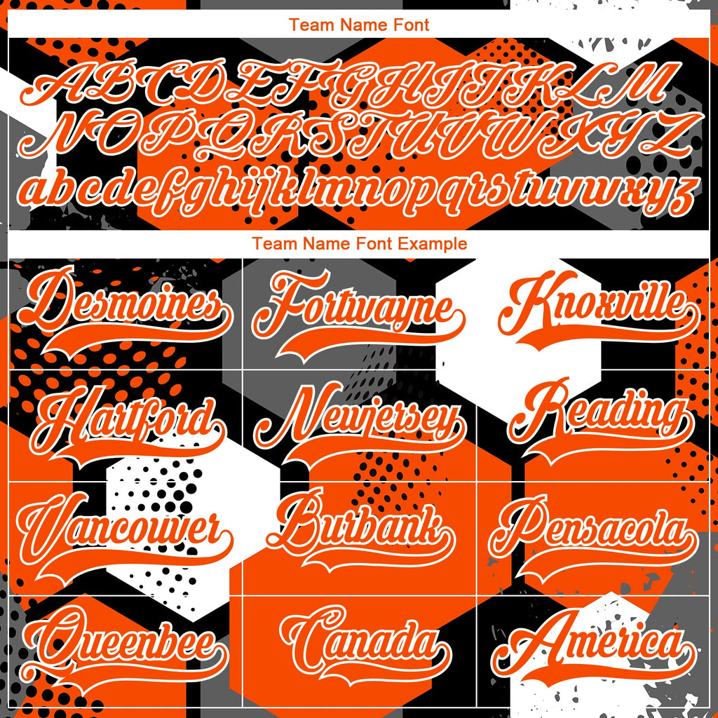 Custom Orange Black-White 3D Pattern Geometric Shape Hockey Lace Neck Jersey