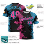 Custom Pink Black-Sky Blue Ink Splash Duotono Style Performance T-Shirt