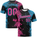 Custom Pink Black-Sky Blue Ink Splash Duotono Style Performance T-Shirt