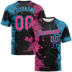 Custom Pink Black-Sky Blue Ink Splash Duotono Style Performance T-Shirt