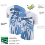 Custom White Light Blue-Black 3D Pattern Design Hawaii Coconut Trees Performance T-Shirt