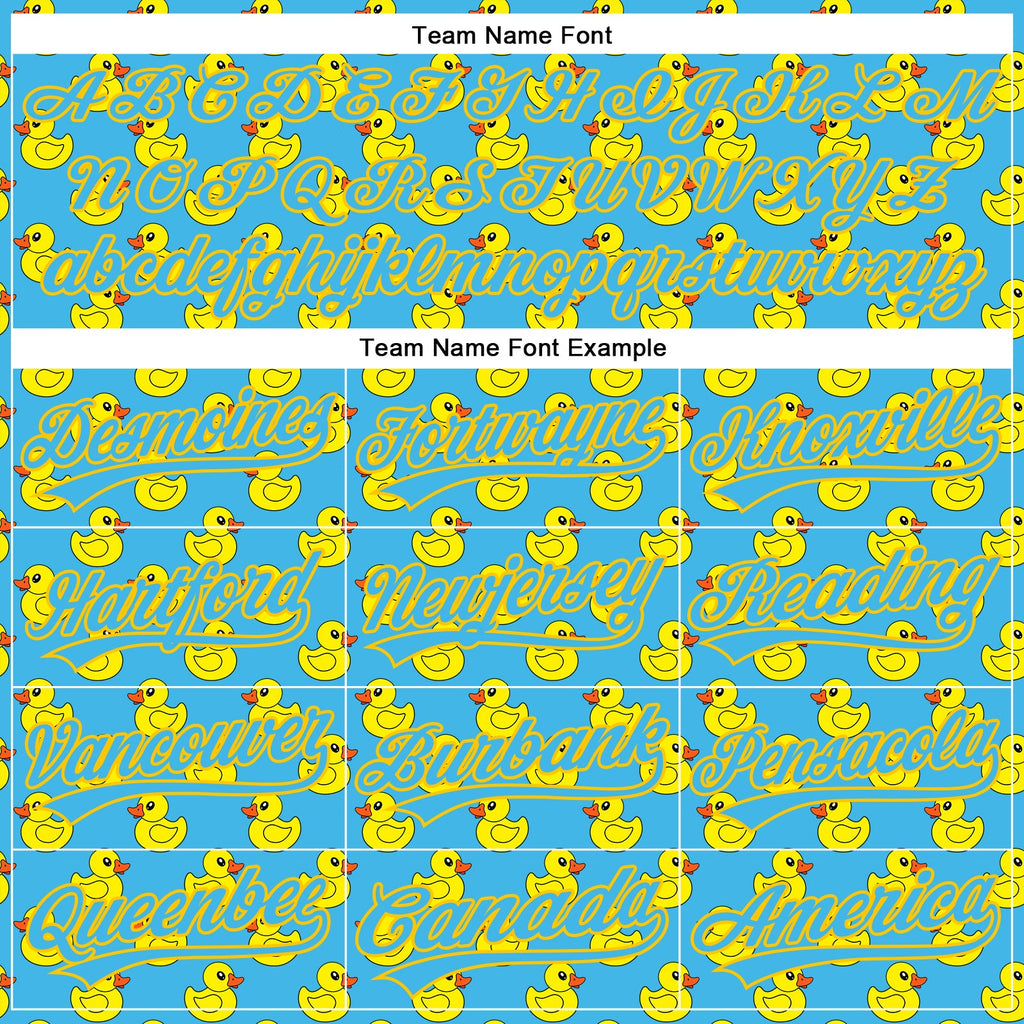 Custom Sky Blue Yellow 3D Pattern Design Animal Duck Authentic Baseball Jersey