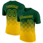 Custom Green Yellow 3D Pattern Design Gradient Square Shapes Performance T-Shirt