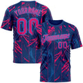 Custom Blue Hot Pink Red-Powder Blue 3D Pattern Design Abstract Splash Stripe Sportswear Performance T-Shirt