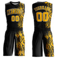 Custom Black Gold-White Round Neck Sublimation Basketball Uniform Jersey