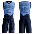 Custom Light Blue Navy Color Splash Round Neck Sublimation Basketball Uniform Jersey