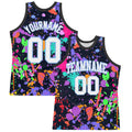 Custom Graffiti Pattern White Light Blue-Black Splash Round Neck Sublimation Basketball Set Jersey