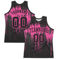 Custom Black Pink Dripping Splatter Art Round Neck Sublimation Basketball Set Jersey