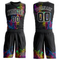 Custom Black Black-White Round Neck Sublimation Basketball Uniform Jersey