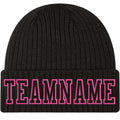Custom Black Black-Pink Stitched Cuffed Knit Hat
