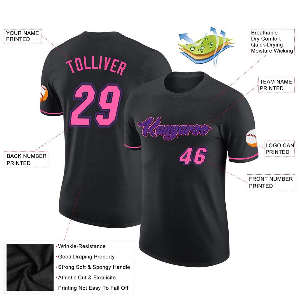 Custom Black Pink-Purple Performance T-Shirt