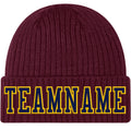 Custom Burgundy Navy-Gold Stitched Cuffed Knit Hat