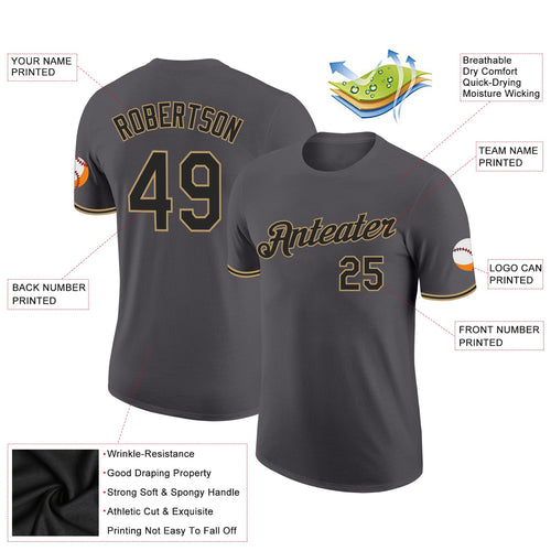 Custom Steel Gray Black-Old Gold Performance T-Shirt
