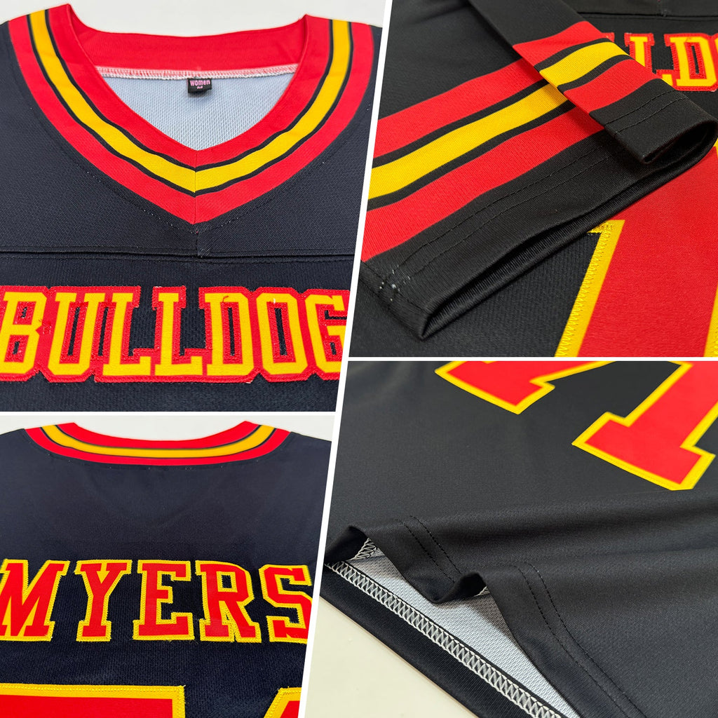 Custom Black Red-Gold Authentic Football Jersey