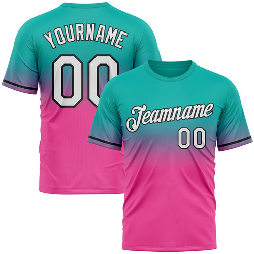 Custom Aqua Pink-Black Fade Fashion Performance T-Shirt