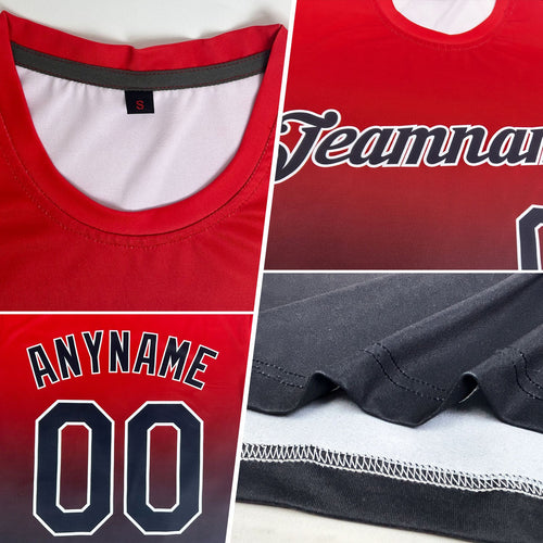 Custom Red White-Black Fade Fashion Performance T-Shirt