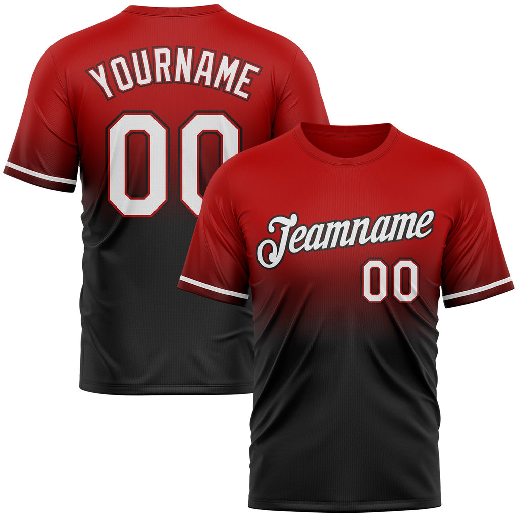 Custom Red White-Black Fade Fashion Performance T-Shirt