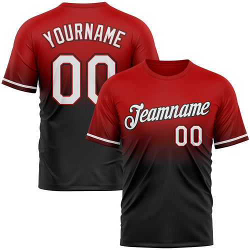 Custom Red White-Black Fade Fashion Performance T-Shirt