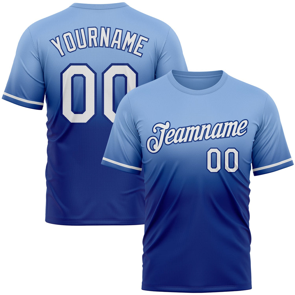 Custom Light Blue White-Royal Fade Fashion Performance T-Shirt