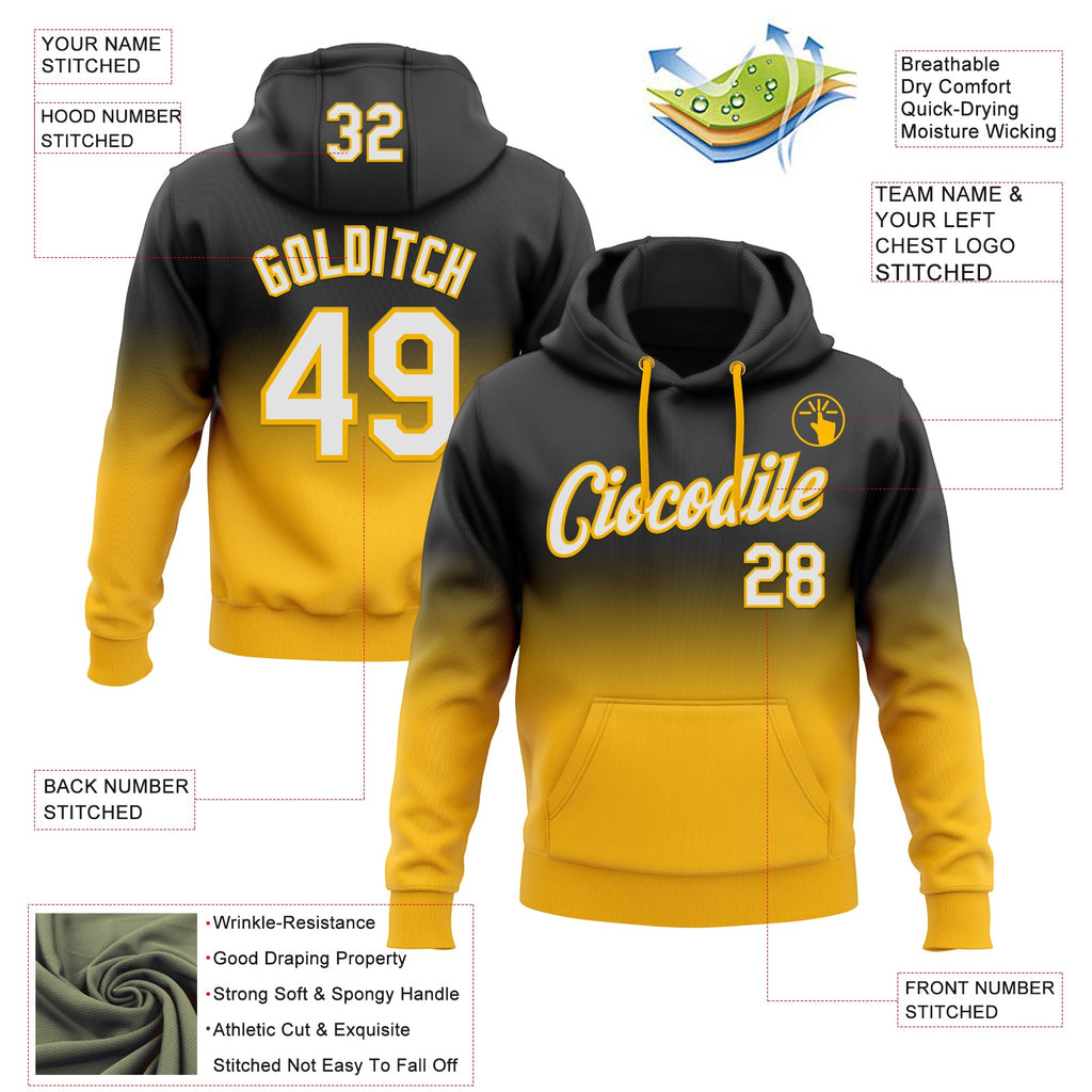 Custom Stitched Black White-Gold Fade Fashion Sports Pullover Sweatshirt Hoodie