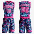 Custom Figure Pink-Light Blue Round Neck Sublimation Basketball Uniform Jersey