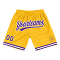 Custom Gold Purple-White Authentic Throwback Basketball Shorts