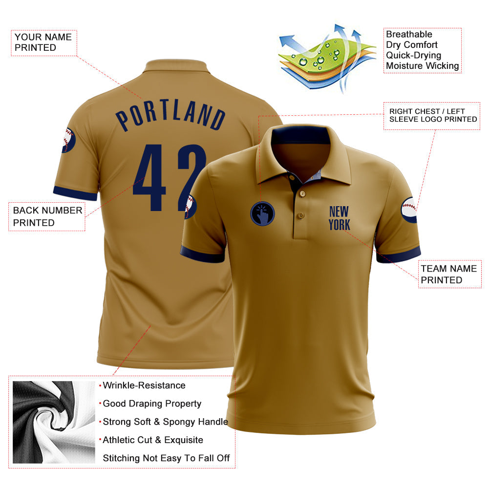 Custom Old Gold Navy Performance Golf Polo Shirt