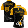 Custom Black Gold 3D Pattern Design Bowling Performance Polo Shirt