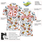 Custom White Red 3D Pattern Design Firely Bowling Performance Polo Shirt