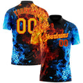 Custom Red Yellow 3D Pattern Design Flame Performance Golf Polo Shirt