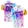 Custom White Royal-Pink 3D Pattern Design Watercolor Performance Golf Polo Shirt