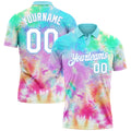 Custom Tie Dye White-Light Blue 3D Watercolor Performance Golf Polo Shirt