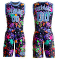 Custom Graffiti Pattern Light Blue-White Round Neck Sublimation Basketball Uniform Jersey