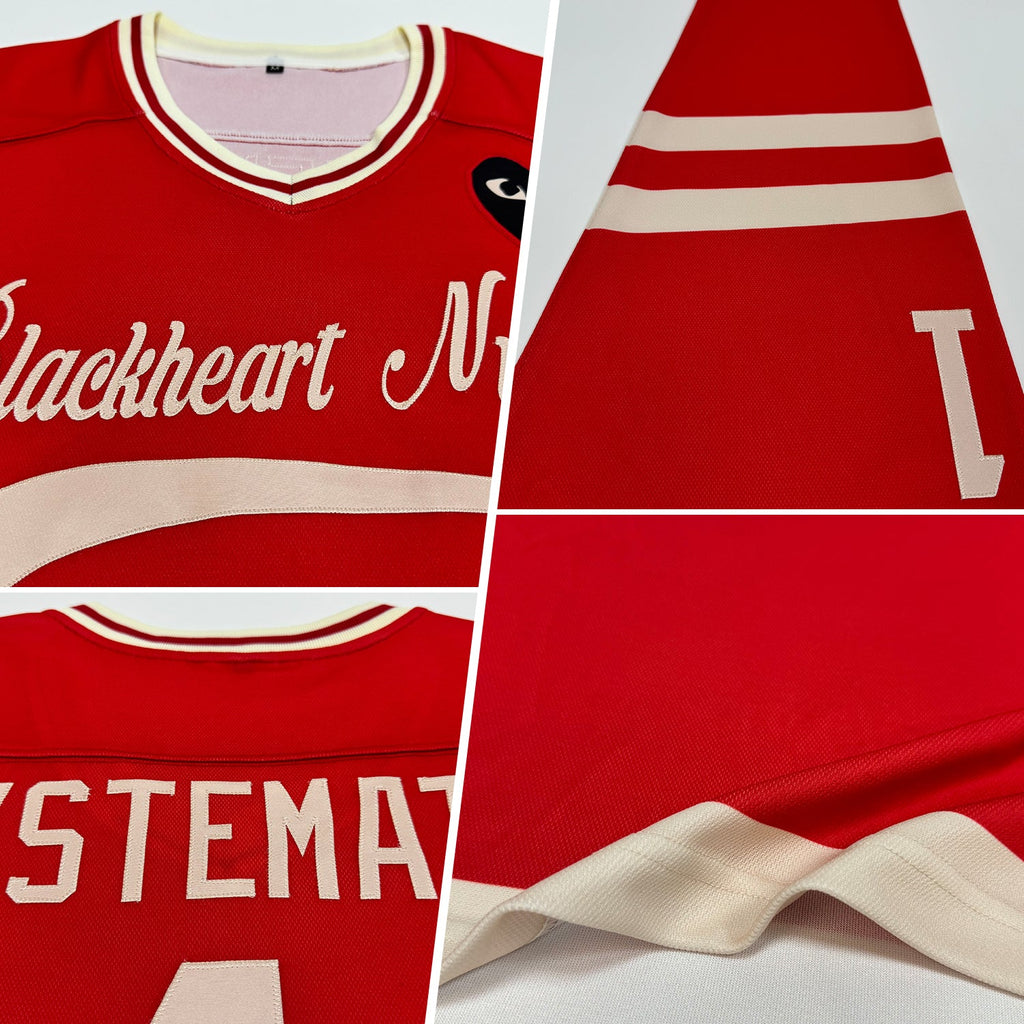 Custom Red Cream Hockey Jersey