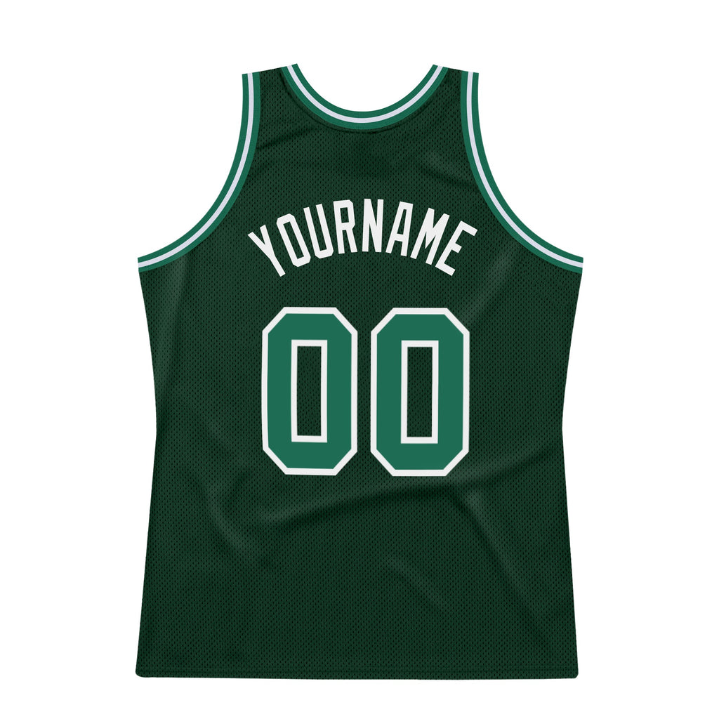 Custom Hunter Green Kelly Green-White Authentic Throwback Basketball Jersey