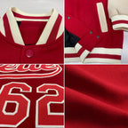 Custom Red Red-Cream Bomber Full-Snap Varsity Letterman Two Tone Jacket
