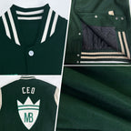 Custom Green Cream Bomber Full-Snap Varsity Letterman Two Tone Jacket