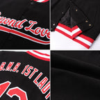 Custom Black Red-White Bomber Full-Snap Varsity Letterman Jacket