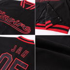 Custom Black Black-Red Bomber Full-Snap Varsity Letterman Jacket