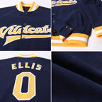 Custom Navy Gold-White Bomber Full-Snap Varsity Letterman Jacket