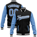 Custom Black Light Blue-White Bomber Full-Snap Varsity Letterman Two Tone Jacket