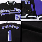 Custom Black Purple-White Bomber Full-Snap Varsity Letterman Two Tone Jacket