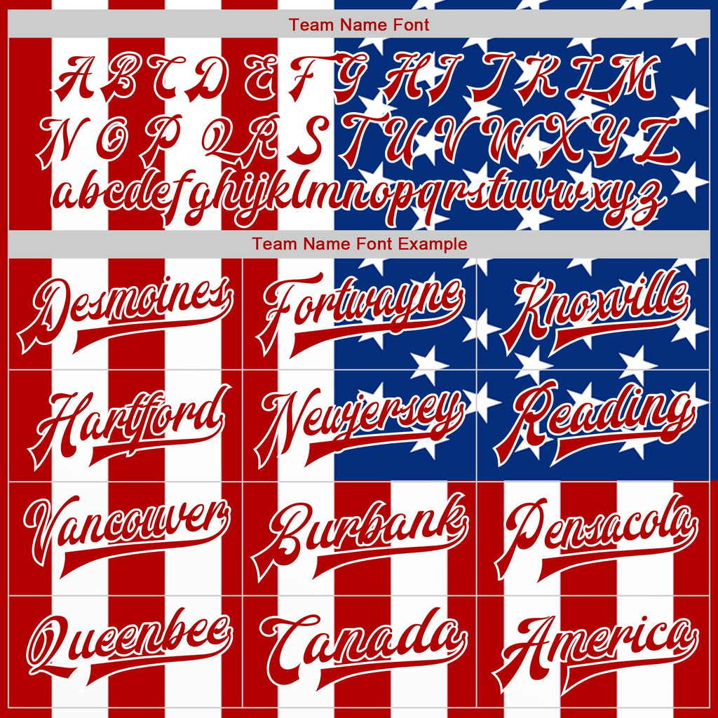 Custom White Royal-Red American Flag Fashion 3D Bomber Full-Snap Varsity Letterman Jacket
