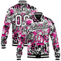 Custom Graffiti Pattern White-Black Scratch 3D Bomber Full-Snap Varsity Letterman Jacket