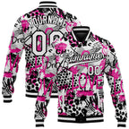 Custom Graffiti Pattern White-Black Scratch 3D Bomber Full-Snap Varsity Letterman Jacket