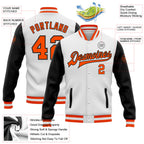Custom White Orange-Black Bomber Full-Snap Varsity Letterman Two Tone Jacket